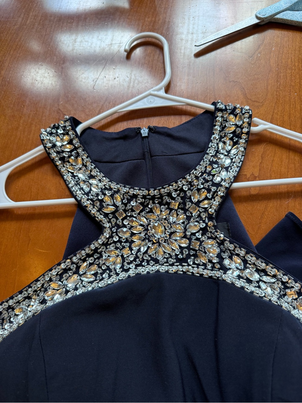 Xscape Evening Navy Beaded Halter Gown Maxi Dress Formal Evening Prom Size 12 - Picture 8 of 16